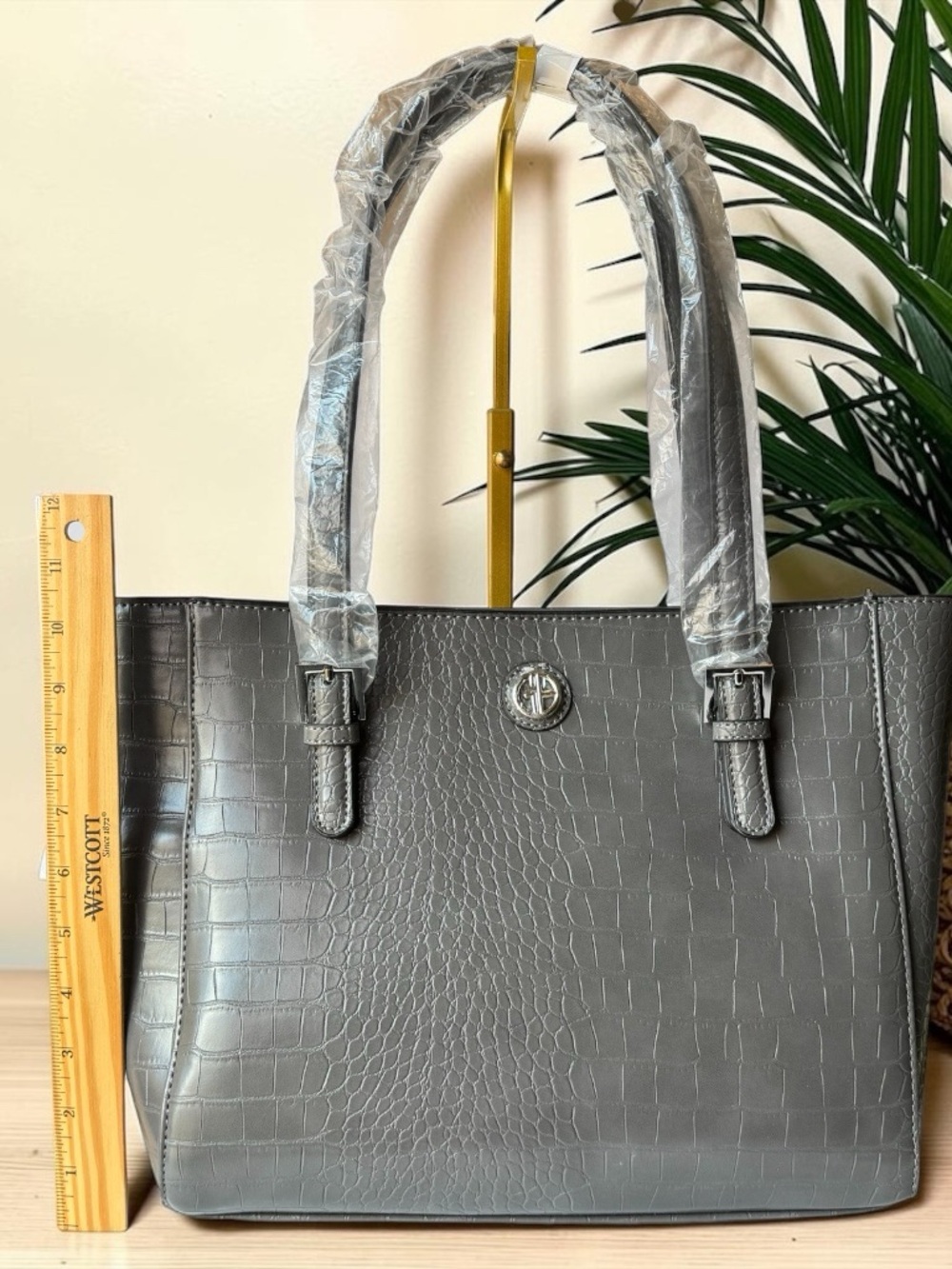 NWT Giani Bernini Gray Croc Embossed Tote Shoulder Bag - Picture 6 of 13